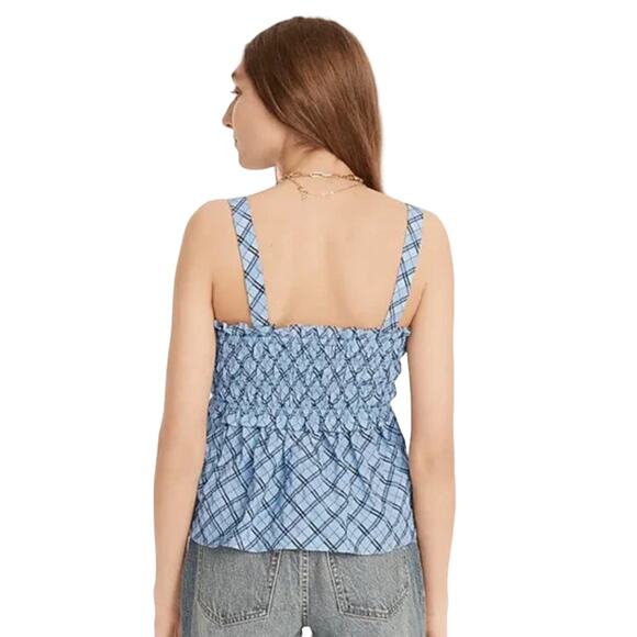 NWT J. Crew Blue Mist Navy Textured Plaid Smocked Tank - SIZE MEDIUM - Picture 7 of 7
